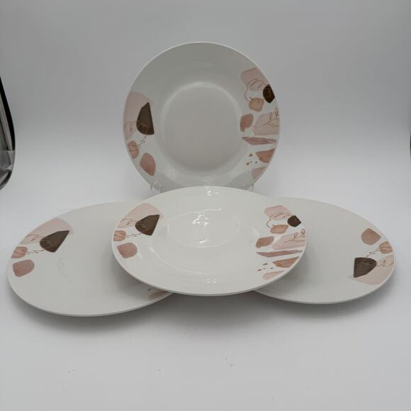 Set of 4 Fall Dinner Plates Muted Pink and Brown Tones - Picture 2 of 7